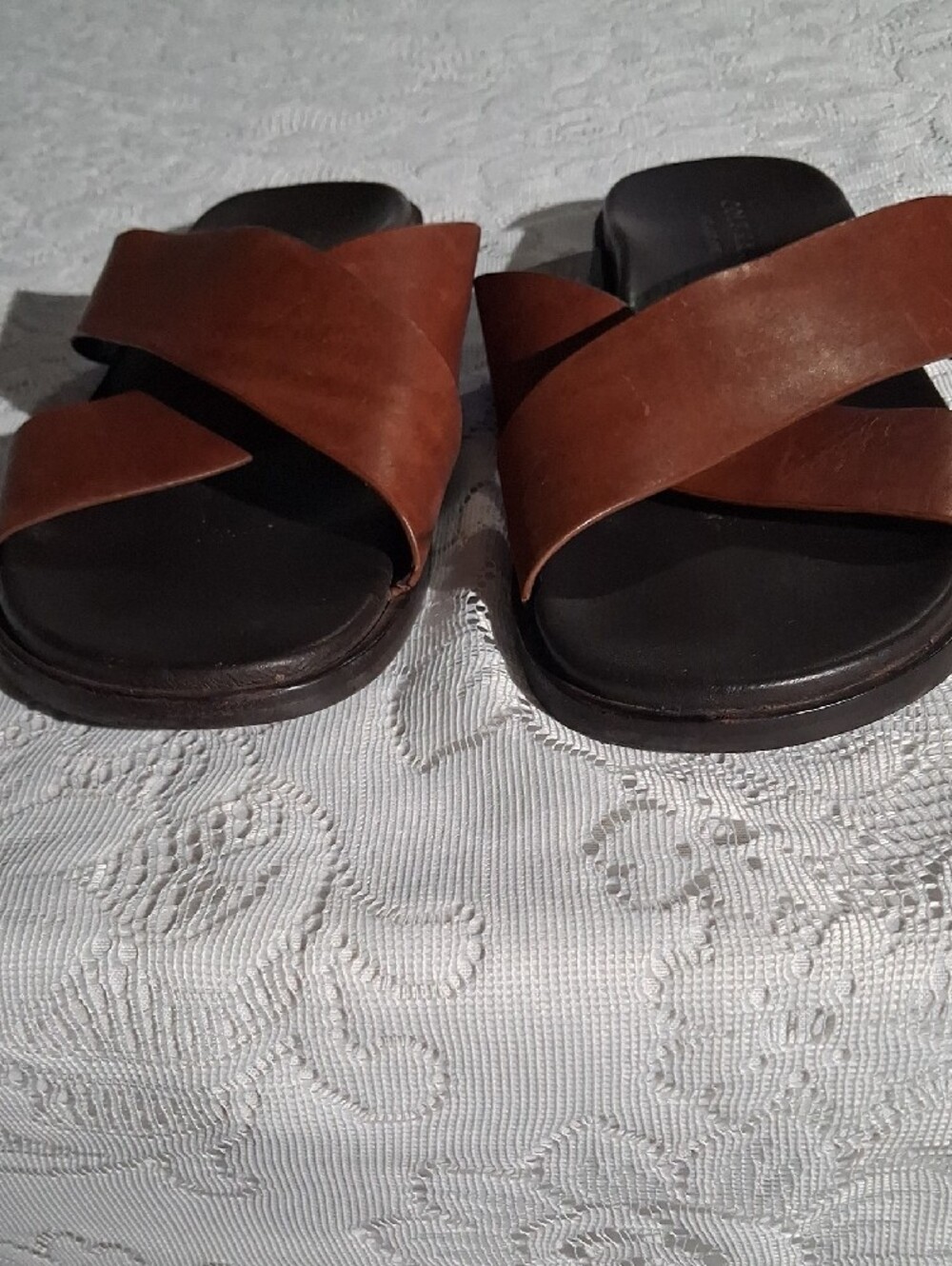 Cole Haan Brown Leather Crisscross Slide Sandals - Picture 2 of 8